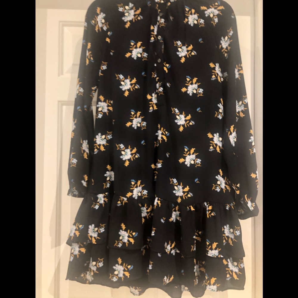 Navy Blue ruffle neck and hem dress